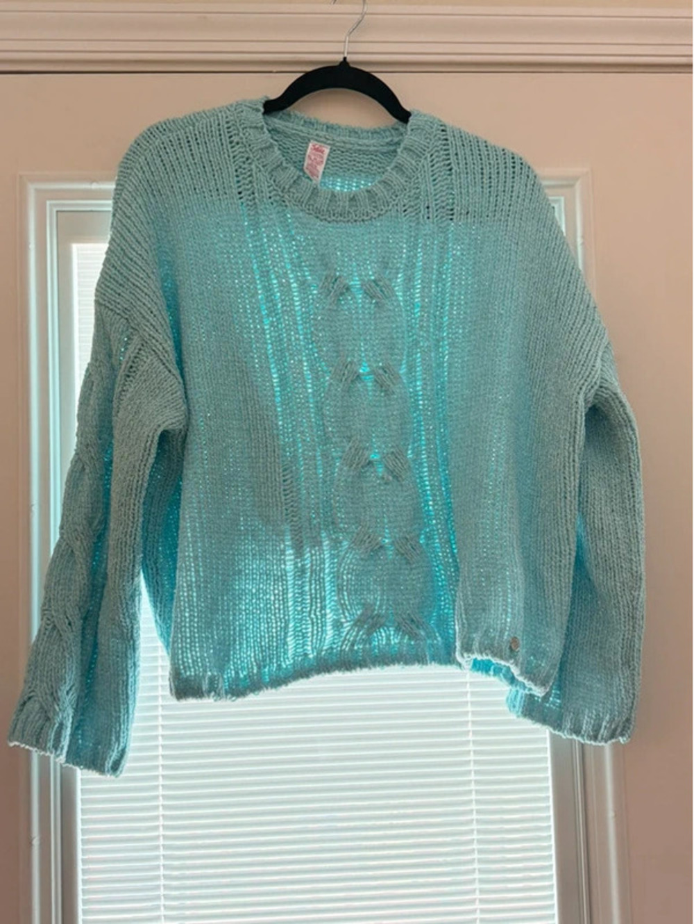 Justice Girls XL Plus Aqua Cable Knit Sweater